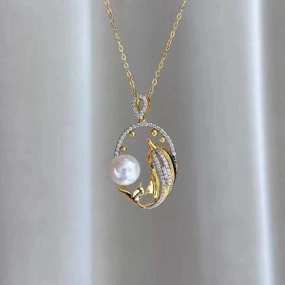 China Exquisite Stunning FASHIONABLE S925 Sterling Silver Dolphin Pendant With 8-9mm Pearl Freshwater Necklace Pendant Necklace for sale