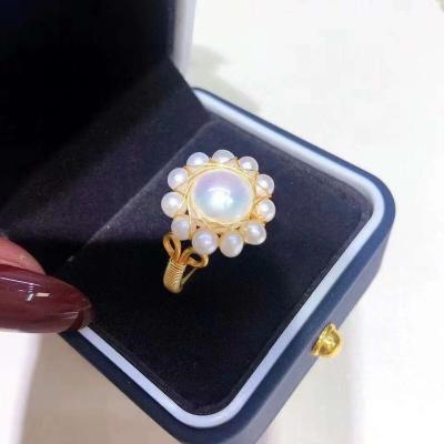 China FASHIONABLE 14K Gold Ring Pearl Ring Sun Flower Winding Vintage Handmade Opening Filling Freshwater Ring Adjustable for sale