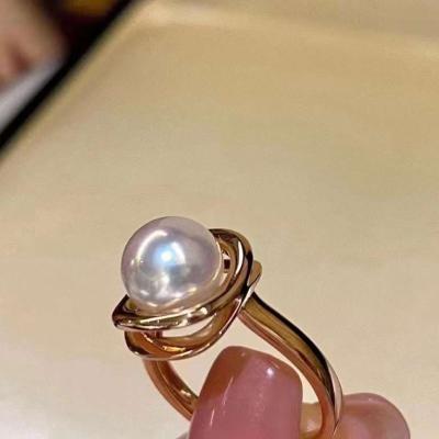 China TRENDY Simple Design 14K Gold Filled Square 7mm Akoya Pearl Ring Girl Holiday Jewelry Freshwater Gift Ring Setting for sale