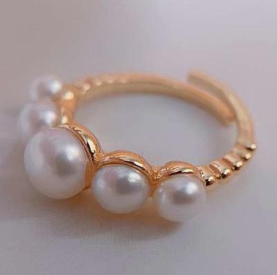 China TRENDY Design 14K Gold Fill Open Ring With 4-7mm Gradient Freshwater Pearl Ring For Women Super Beautiful Pearl Ring for sale