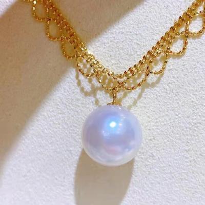 China TRENDY 18k gold super beautiful princess lace chain with 12-13mm high quality freshwater pearl necklace pendant necklace for sale