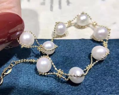 China Cute 18k Classic Eight Outlined Pearl Bracelet With 7-7.5mm High Quality Freshwater Pearl Bracelet for sale