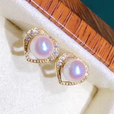 China Cute factory 18K gold version special thick love earrings with 4-4.5MM Japanese akoya pearl earrings for sale