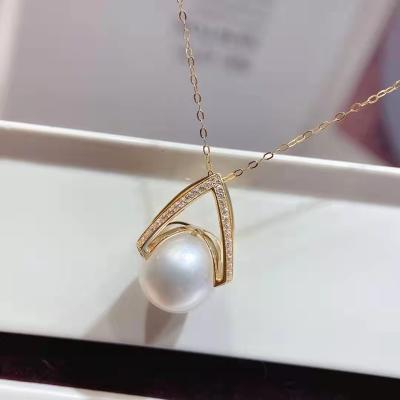 China TRENDY Simple Design G18k Zircon Pendant In Two Colors With 10-11mm Freshwater Pearl Necklace And Pearl Pendant Necklace for sale