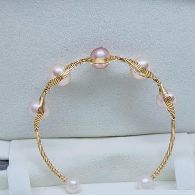 China Cute Factory Direct Handmade Copper Plated 18K Braided Bracelet 9-10 Mm High Quality Freshwater Pearl Bracelet for sale