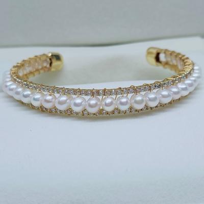 China 18K diamond not chain 4-5mm quality pearl bracelet ladies fashion cute handwoven copper plated freshwater bracelet for sale