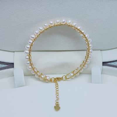 China Cute factory direct handmade 14K gold filled bracelet 4-5 mm freshwater pearl inlaid bracelet for women for sale