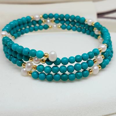 China Factory direct TRENDY fashion and elegant ladies bracelet three-layer potato shaped pearl bracelet turquoise freshwater bracelet for sale