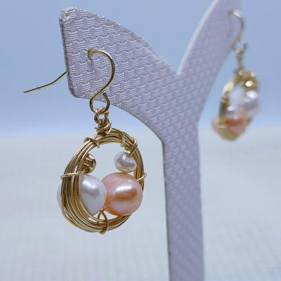 China TRENDY Handmade 14K Gold Filled Wrapping Dangle Earrings with Freshwater Pearl Earrings, Ladies Special Earrings for sale