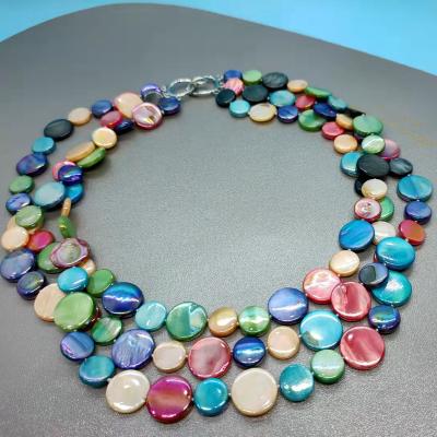 China FASHIONABLE factory direct selling three rows of two sizes of round shells mixed freshwater pearl shell necklace color can be customized for sale