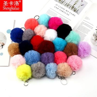 China Environmental Protection Cute Fluffy Fur Ball Pom Pom Crystal Pom Pom Keychain Faux Key Chain Pareja de llaveros de San Carlo with Pearl for sale