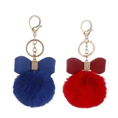 China Wholesale Unisex PU Bowknot Environmental Protection Stain Artificial Fur Bubble Ball Pompoms Multicolor Blowing Key Chain for sale