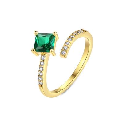 China Customization YINSAKI S925 Silver FASHIONABLE Emerald Adjustable Dainty Ring 18K Gold For Women Eternity Ring for sale