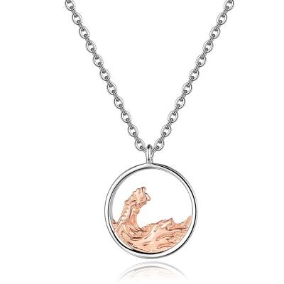 China FASHIONABLE YINSAKI Silver 18K Gold White Gold Plated Plating Coin Couples Engraved Necklace Hollow Wave Mountain Pendant for sale