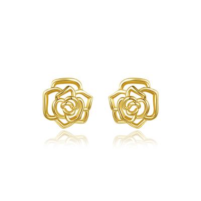 China YINSAKI TRENDY Silver 18K Gold Plated Stud Earrings For Women Retro Cavity Rose Flower Earrings For Wedding Fine Jewelry for sale