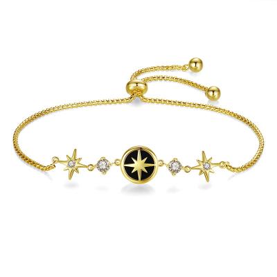 China YINSAKI FASHIONABLE Black Onyx Gemstone 925 Silver Gold Plated Bracelet 18K Eight-pointed Star Agate Engrave Adjustable Bracelet for sale