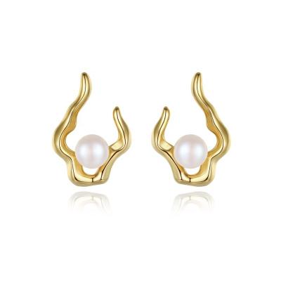 China Hot Selling YINSAKI 925 FASHIONABLE Freshwater Silver Pearl Stud Earrings Shine Pearl Earrings Real Gold for sale