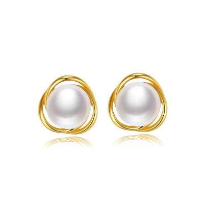 China FASHIONABLE YINSAKI Jewelry 925 Silver Pearl Shellfish Stud Earring 18K Gold Plated 14K Solid Gold Stud Earrings for sale