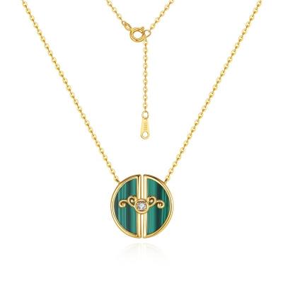 China ODM YINSAKI 925 Sterling Silver Natural Malachite Coin Vintage OEM Pendant Necklace 18K Gold Plated Women Gift Mom Jewelry for sale