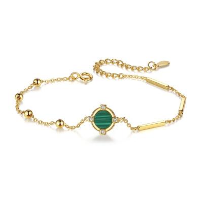 China FASHIONABLE Zircon Malachite Chain Bead Fine YINSAKI Charms Bracelet For Mother Lady Girl 925 Silver Vermeil 18K Gold Plated for sale