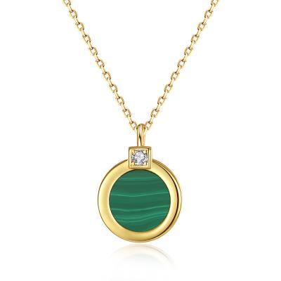 China YINSAKI 925 Sterling Silver Natural Malachite Round Necklace 18K Gold Plated Women Gift Mom Jewelry Romantic Pendant for sale