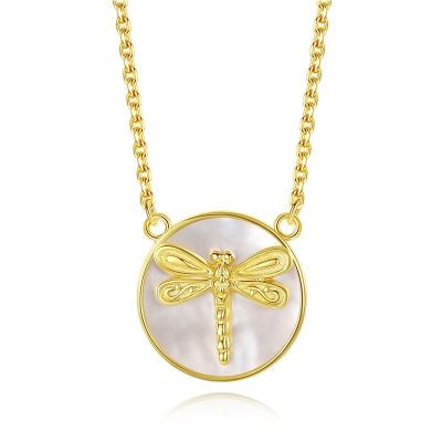 China YINSAKI FASHIONABLE Shellfish Dragonfly 18K Gold White Fritillary Coin Charm Pendant Silver Necklace for sale