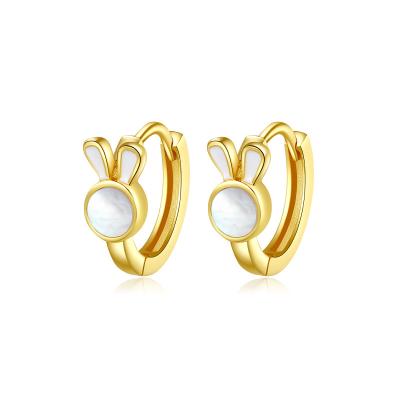 China YINSAKI Cute 18K Shell Pearl Hoop Earrings Simple 925 Gold Plated Silver White Fritillary Earring Rabbit Huggies Earrings For Women for sale