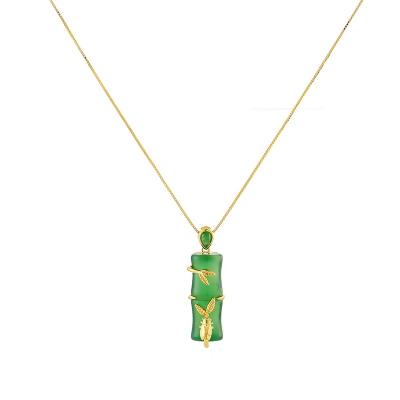 China FASHIONABLE YINSAKI 18K Gold Plated Silver Jade Pendant Necklace Bamboo Pendant Necklace Jewelry For Female for sale