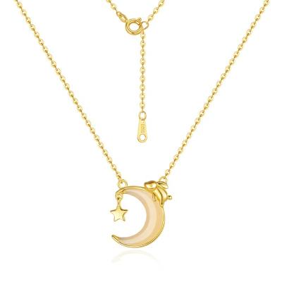 China 925 Silver Cute Rabbit Jade Cartoon Animal Pendant Moon Necklace 22K 14K Gold 22K Gold 18k Gold for sale