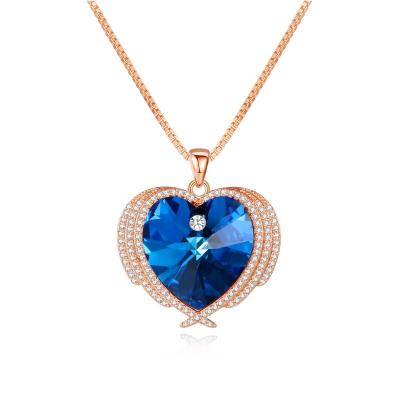 China Romantic YINSAKI 18K Gold Plated Austria Crystal Blue Heart Silver Jewelry Gift For Women Gold Necklace for sale