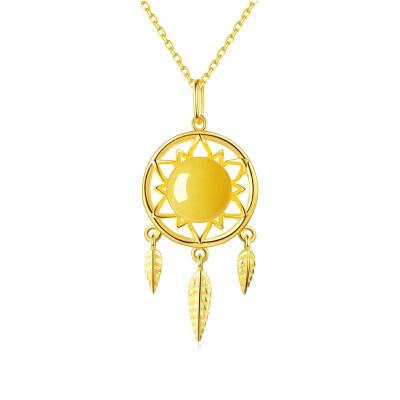 China BOHEMIA YINSAKI Boho Design Jewelry Bohemian Silver 18K Gold Plated Dream Catcher Amber Charm Pendant Necklace for sale