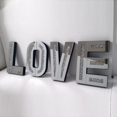 China Large Luxury Minimalist Sparkle LOVE and HOME Letters FOR Diamond Crushed Mirrored Furniture For Home Decor Wall Art for sale