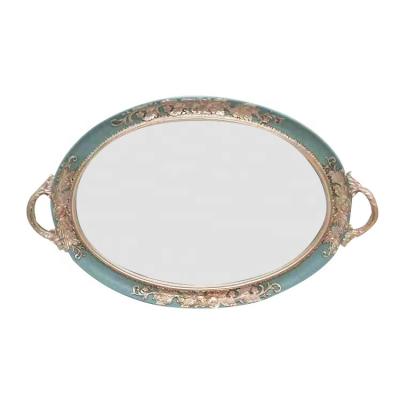 China New Minimalist Alloy Fruit Tray For Hotel Mirror Brass Serving Tray Retro Vintage Mirrored Platter Espejos Dish Decorative for sale