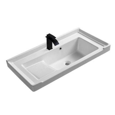 China Bathroom Washing Basin Modern Single Bowl White Color Manufacturer Sink Basin Cabinet Rectangular Ceramic Laundry Sink for sale