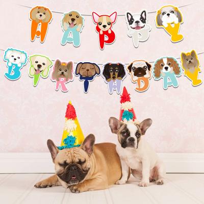 China Cute Hanging Kids Paper Party Flag Cartoon Puppy Card Decoration Dog Happy Birthday Cute Banner for sale