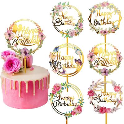 China New Insti Style Flower Color Drawing Flower Birthday Party Cake Topper Acrylic Decoration Factory Direct Supply for sale