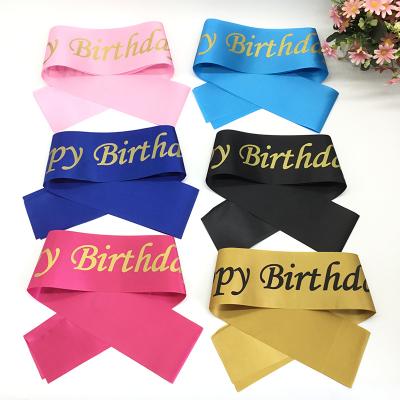 China Best Selling Polyester Birthday Party Decoration Gold Lettering Happy Birthday Sash for sale