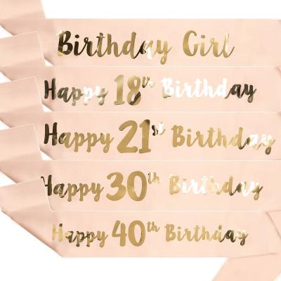 China Polyester Rose Gold Glitter Happy Birthday Sash Party Supplies Sash Birthday Queen Sash for sale