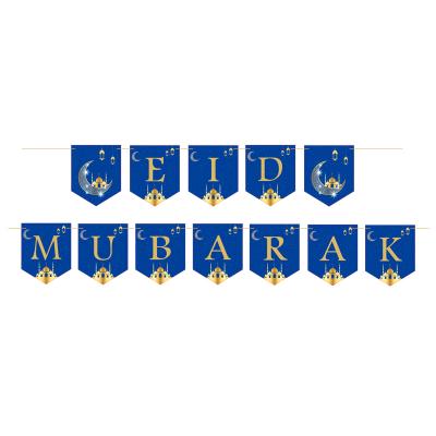 China New Polyester Blue Gold Muslim Decorative Eid al Fitr Flag Large Pulling Balloon Eid Mubarak Banner Flag Eid Mubarak Decoration for sale