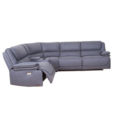 China 2021 Smart Home Control High Back Dark Blue Led Sectional Sofa Sets Lower Corner Recliner Sofa Sets Stretchable High Quality for sale