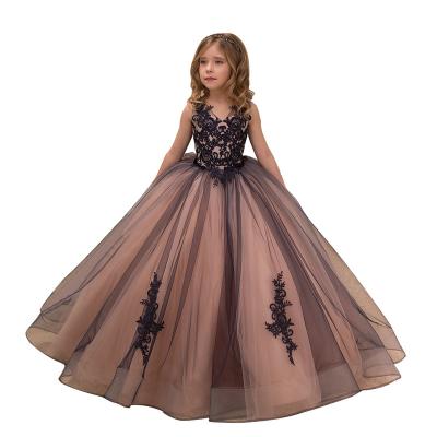 China 6year Fancy Little Girls Puffy Anti-Static Lace Up Ball Gown Bridesmaids Dresses Kids Long Formal Dresses for sale