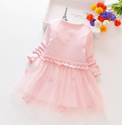 China New Style Anti-Static Spring 1 to 9 Years Skirt Autumn Long Sleeve Pink Yellow Flamingo Lace Girls Red Cute One Piece Dresses for sale