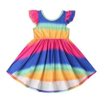 China New Breathable Kids Clothes Girl Dress Rainbow Flight Sleeve Kids Dresses For Cool Princess Dress Baby Girl Baby Clothes 1-6y for sale