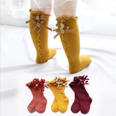 China Baby Winter Solid Color QUICK DRY Born Mid Length Booties Cotton Ruffle Girl Socks for sale