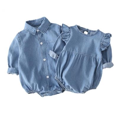 China Casual Denim Baby Romper For Girls Sister Baby Toddler Boy Rompers Infant Overalls Newborn Baby Boy Clothes for sale