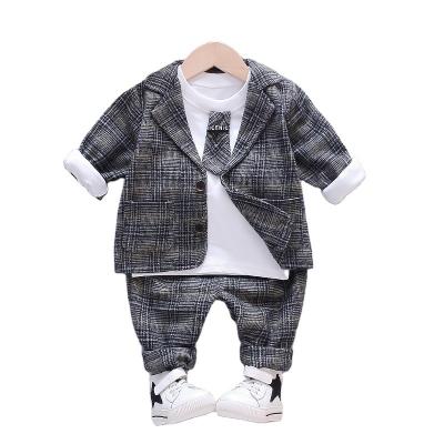 China Boutique Wool Children's Suit Anti-wrinkle Gentleman Style Baby Plaid Clothing Kid's Coat+pants+shirt 3 pcs Fashion Clothing Sets for sale