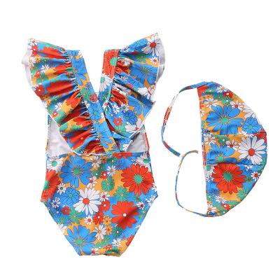 China One-Piece Kids Girls Swimwear Polyester Hat/Cotton Fashion Summer Babies Swimwear Girls Swimwear Beach Wear for sale