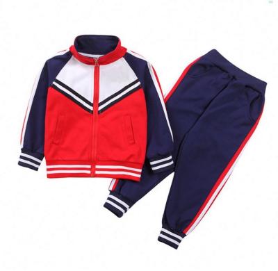 China Wholesale custom patchwork boys girls sportswear kids logo striped sweatshirt zipper up sweat suits kids tracksuit sets for sale