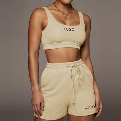 China Cotton Breathable Crop Designer Summer Bra And Biker Pocket Top Shorts Matching Short Two Piece Sets Activate Tracksuit Gear for sale