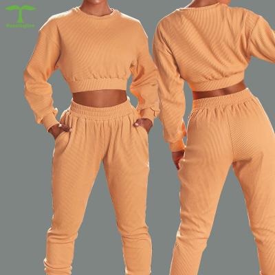 China Runningline Breathable 2021 Arrivals Jogger Tracksuits Crop Cotton Fleece Upper Women Fall Lounge Wear Sets for sale